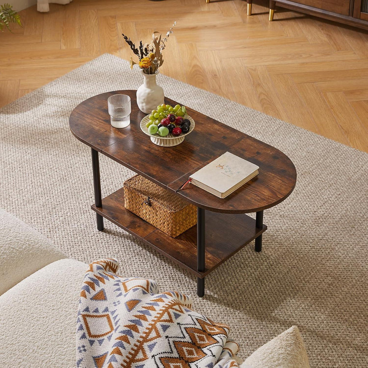 Kleiner Couchtisch Holz 2 Etagen Ablagen Modern Dunkelbraun
