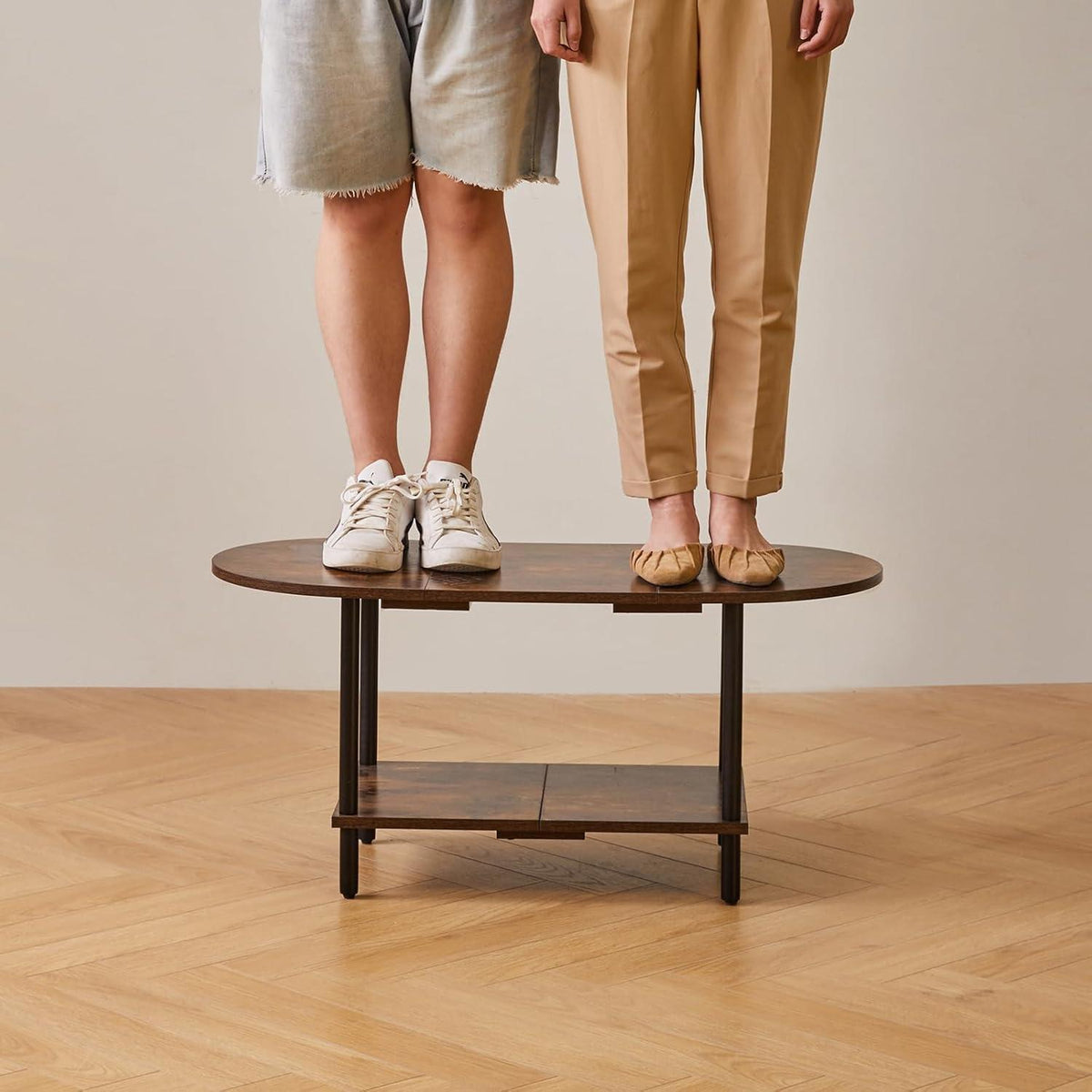 Kleiner Couchtisch Holz 2 Ablagen Modern Dunkelbraun Stabiler Wohnzimmertisch