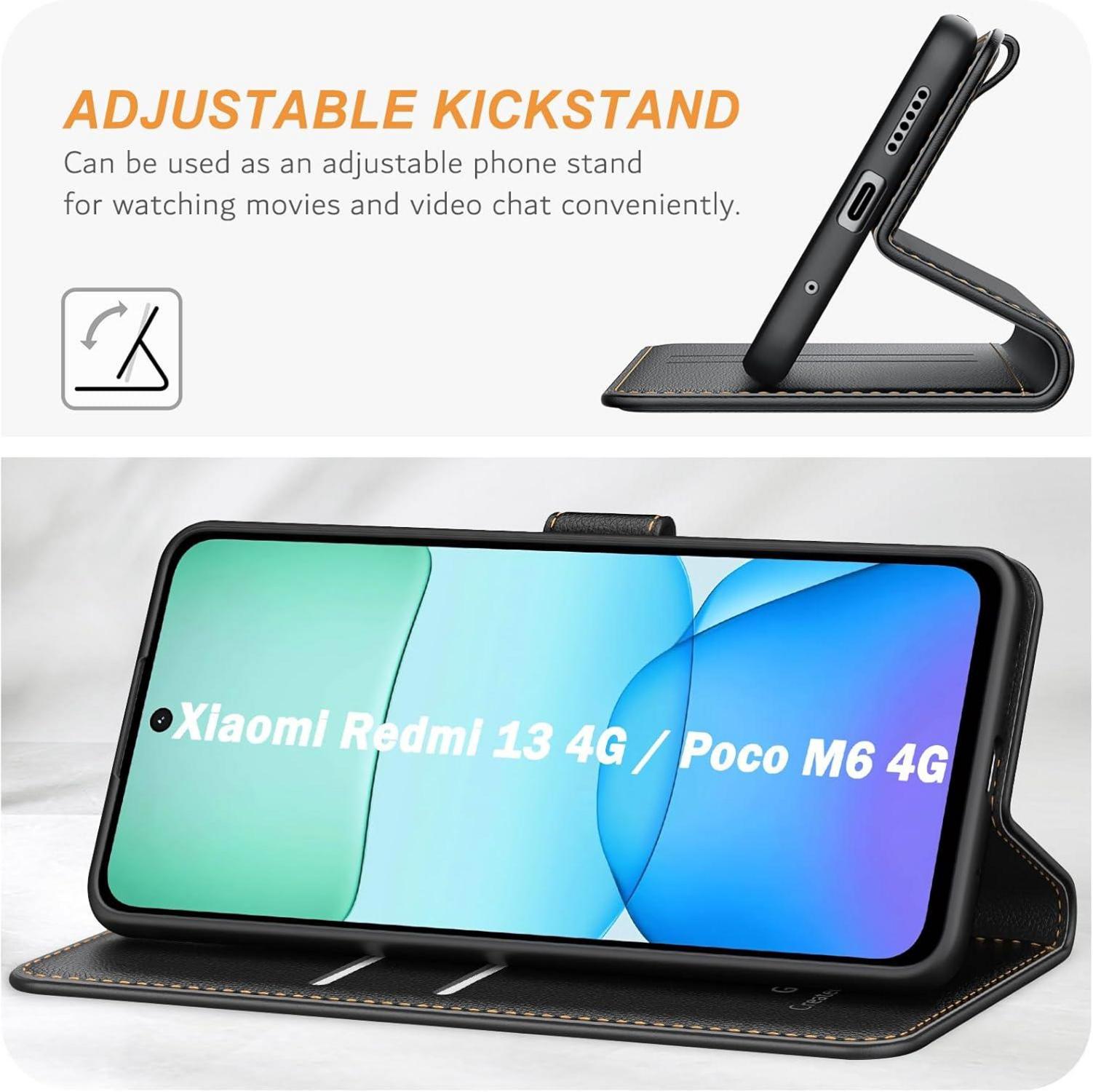 Leder Handyhülle Xiaomi Redmi 13 4G Magnet Klapphülle Schwarz