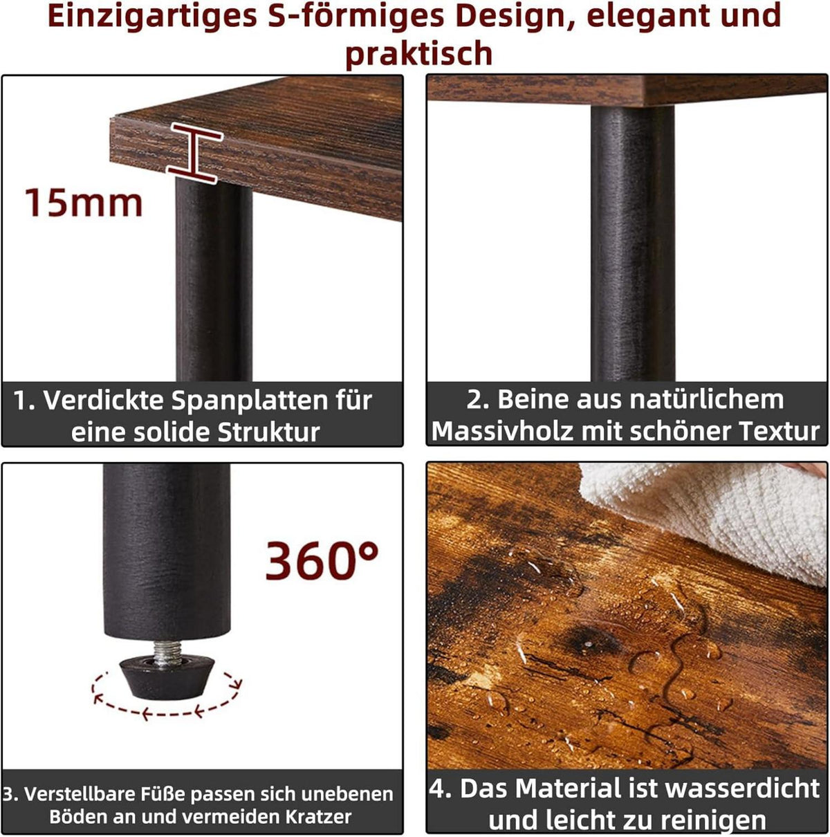 Beistelltisch schmal Nachttisch Couchtisch 2 offene Regale Wohnzimmer Retro