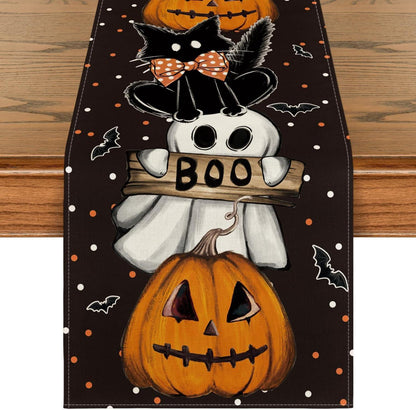 Halloween Tischläufer mit Polka Dot Ghost und Kürbissen 40x180 cm