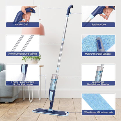 2-in-1 Bodenwischer Sprühfunktion Wischmopp 3 Mikrofaser-Wischbezug 400ML Wassertank