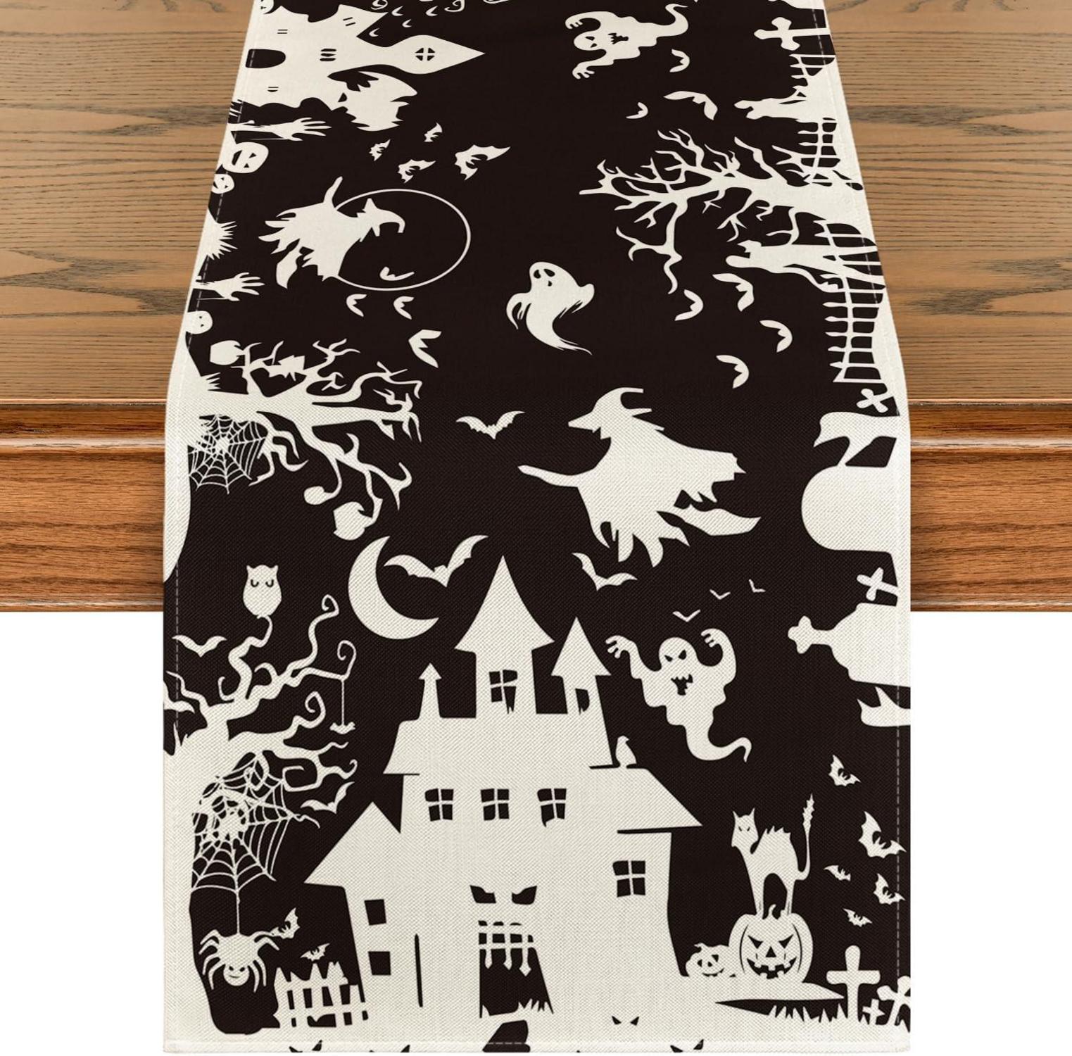 Spooky Halloween Tischläufer Haunted House Witch 40x140 cm