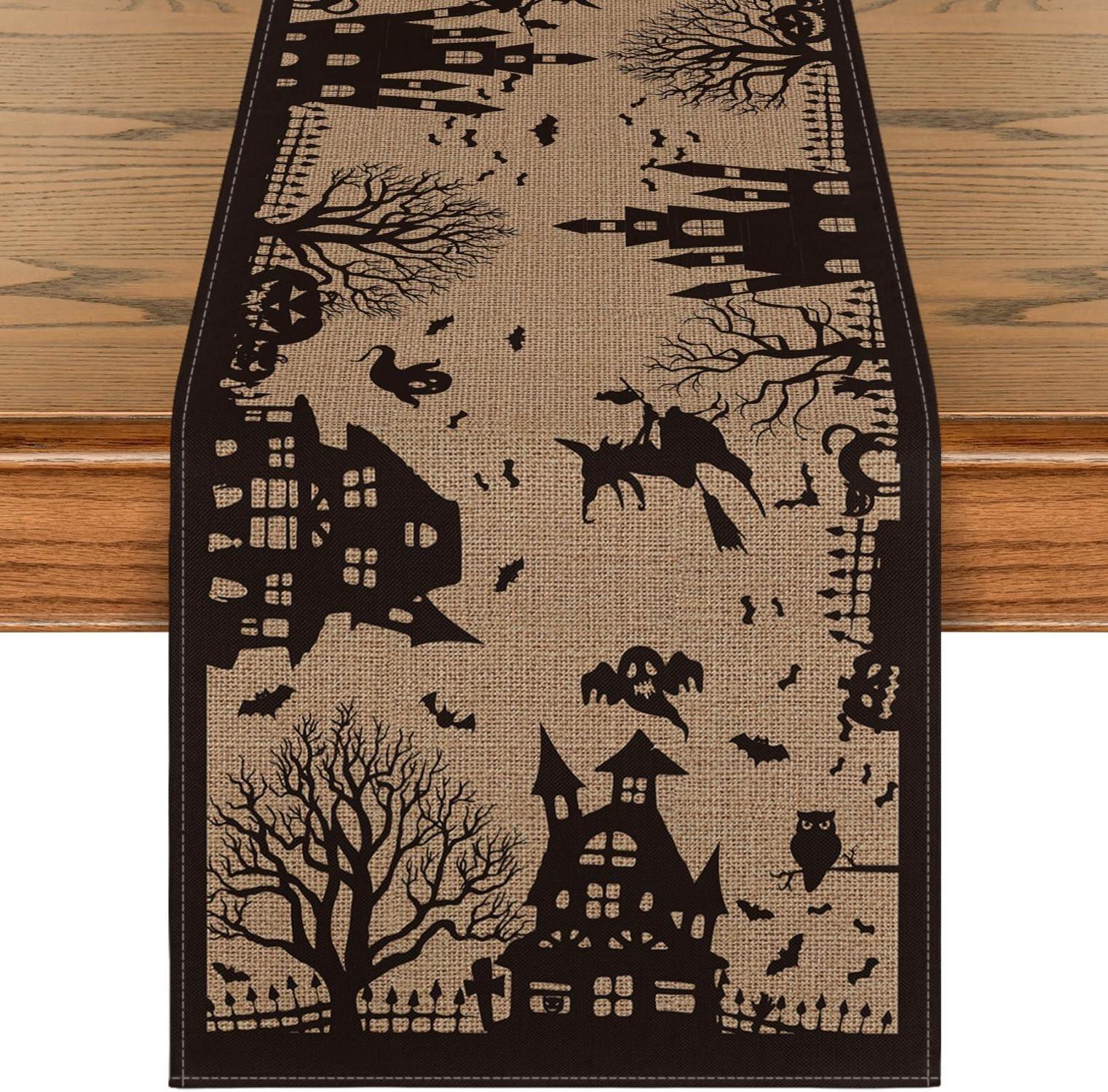 Halloween Tischläufer Spooky Haunted House Dekor 40x180 cm Schwarz