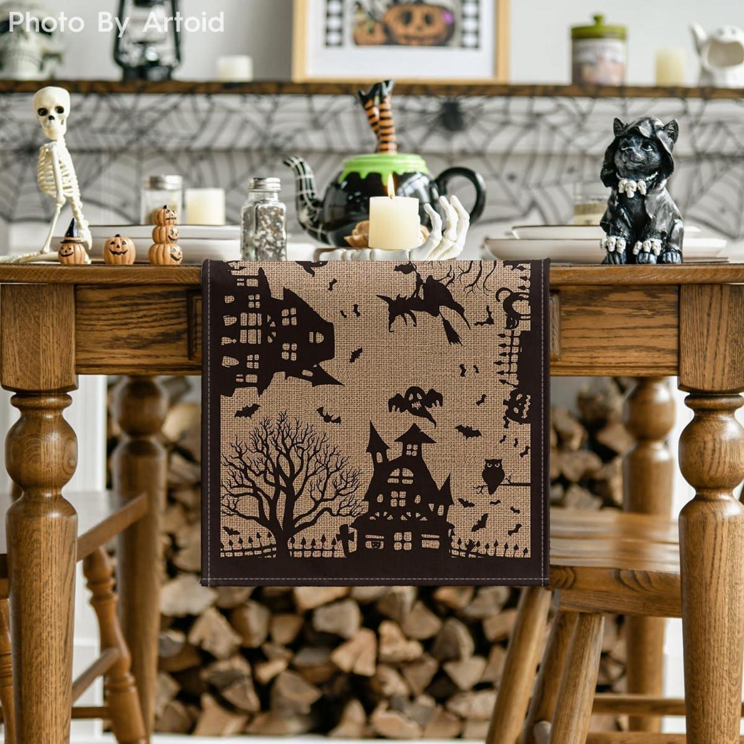 Artoid Mode Halloween Spooky Tischläufer Schwarz Braun