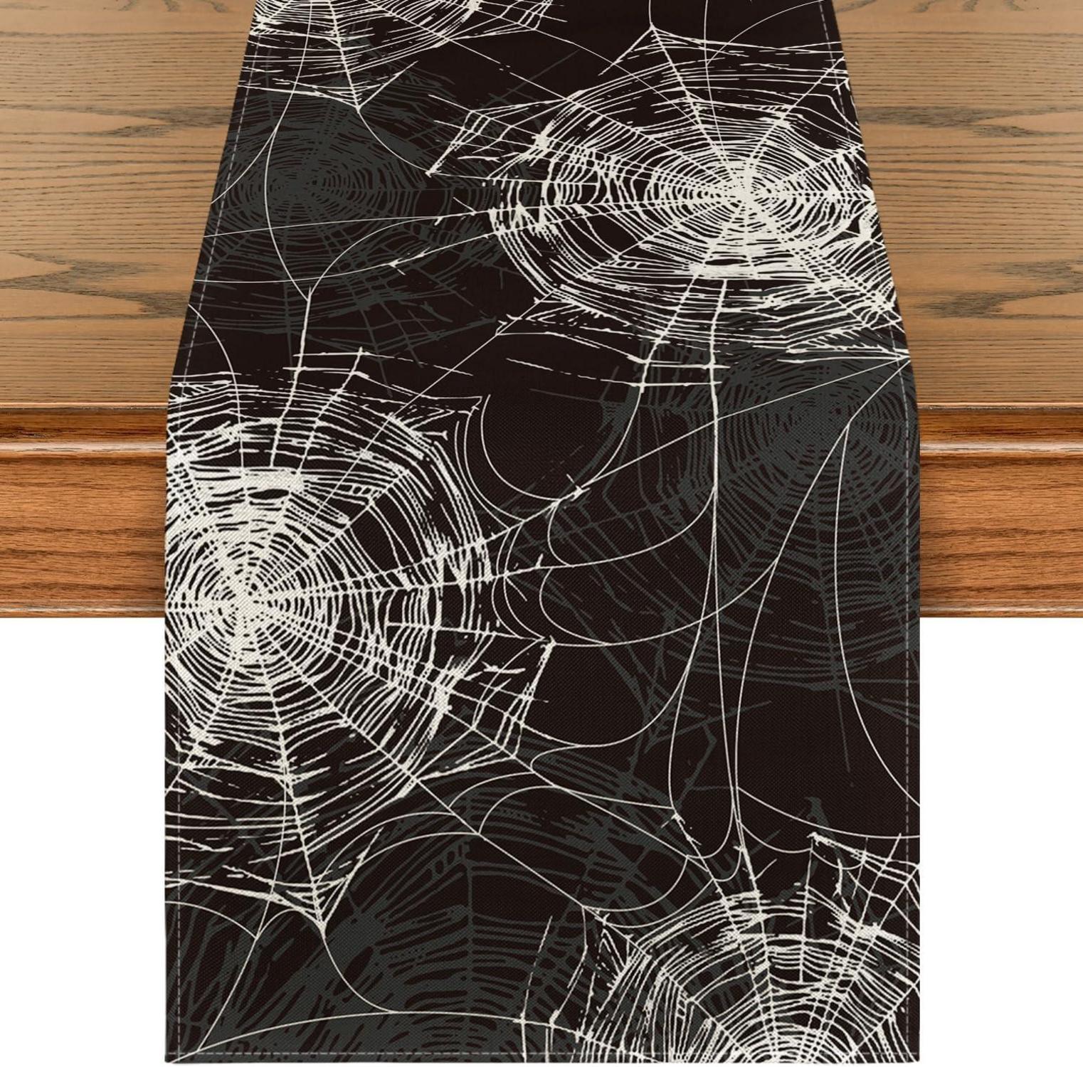 Schwarzer Halloween Tischläufer Spinnennetz Dekor 40x140cm