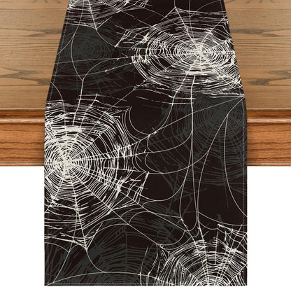 Schwarzer Halloween Tischläufer Spinnennetz Dekor 40x140cm
