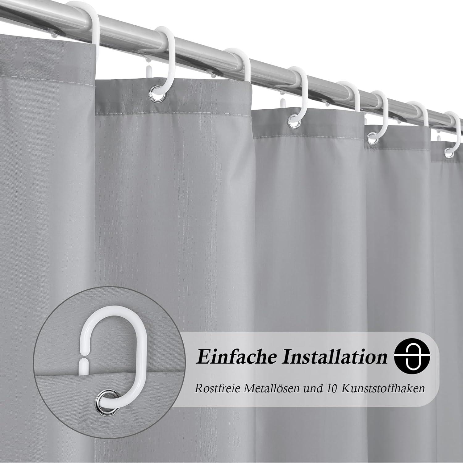 Duschvorhang 150x180cm Grau Wasserdicht Textil Schnell