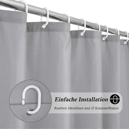 Duschvorhang 150x180cm Grau Wasserdicht Textil Schnell