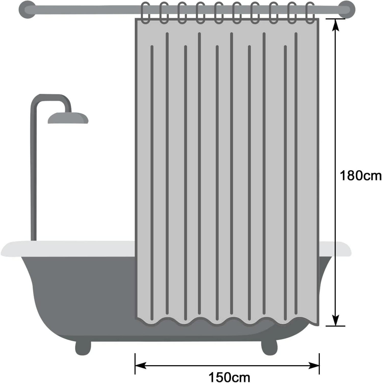 Duschvorhang 150x180cm Grau wasserabweisend Textil 10 Ringe