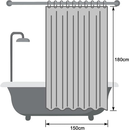 Duschvorhang 150x180cm Grau wasserabweisend Textil 10 Ringe