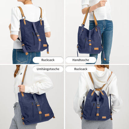 Canvas Damen Rucksack Handtasche 2in1 Schultertasche Blau