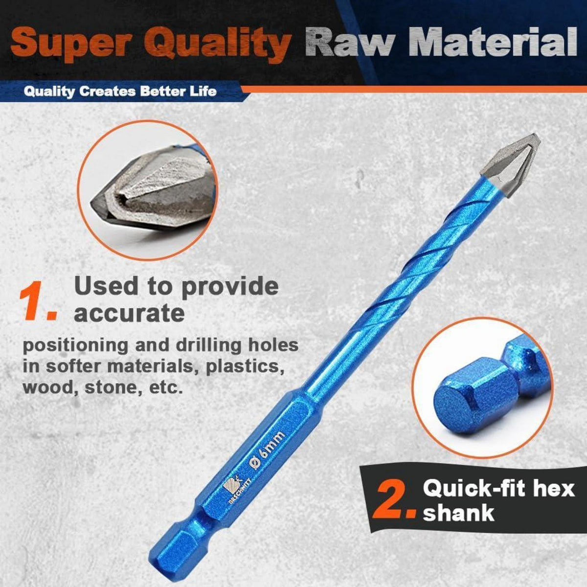 Exzenterbohrer 10tlg. 6mm schräg für Fliesen, Glas, Beton