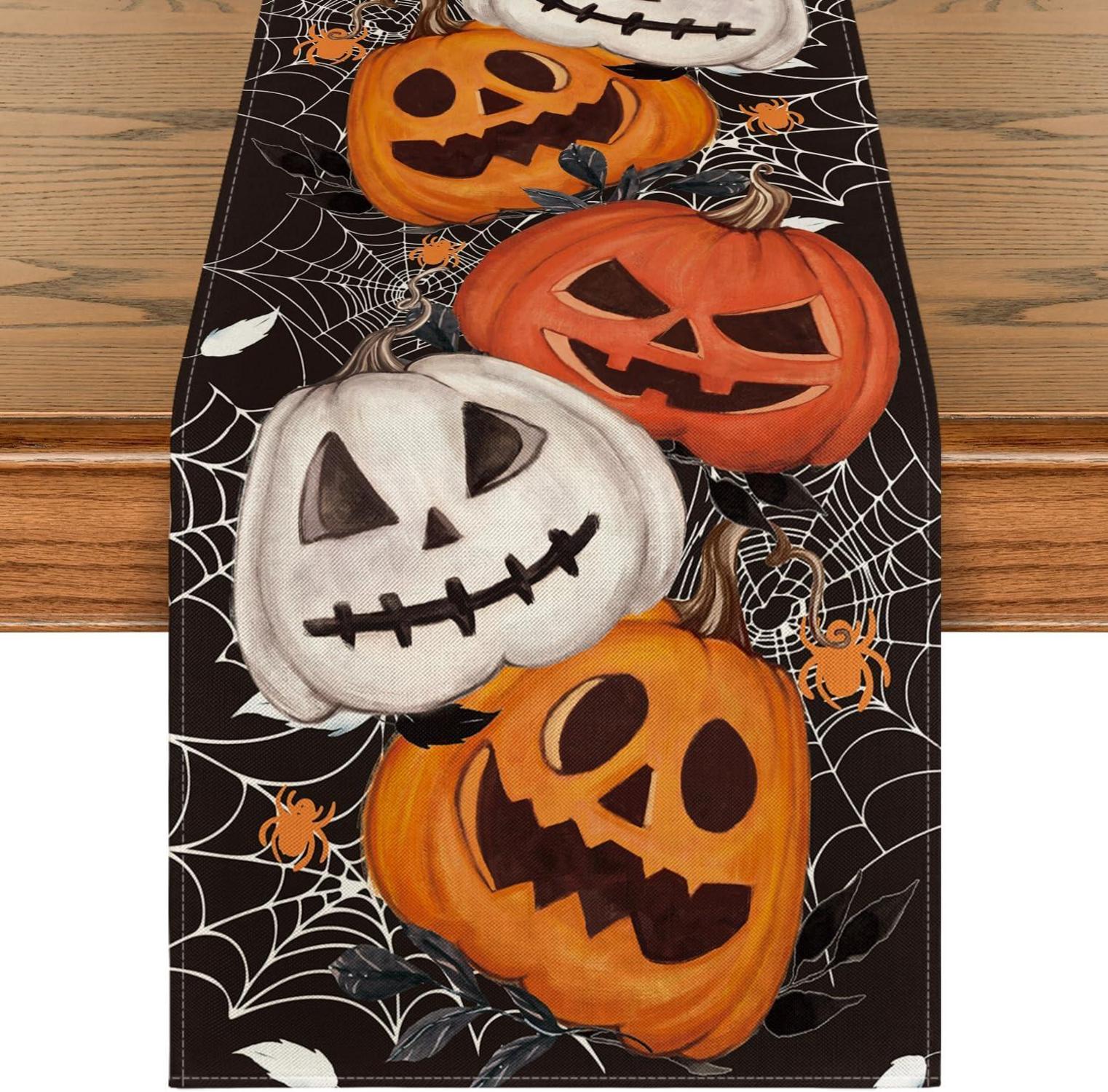 Halloween Spinnennetz Kürbisse Laterne Tischläufer 40x100cm