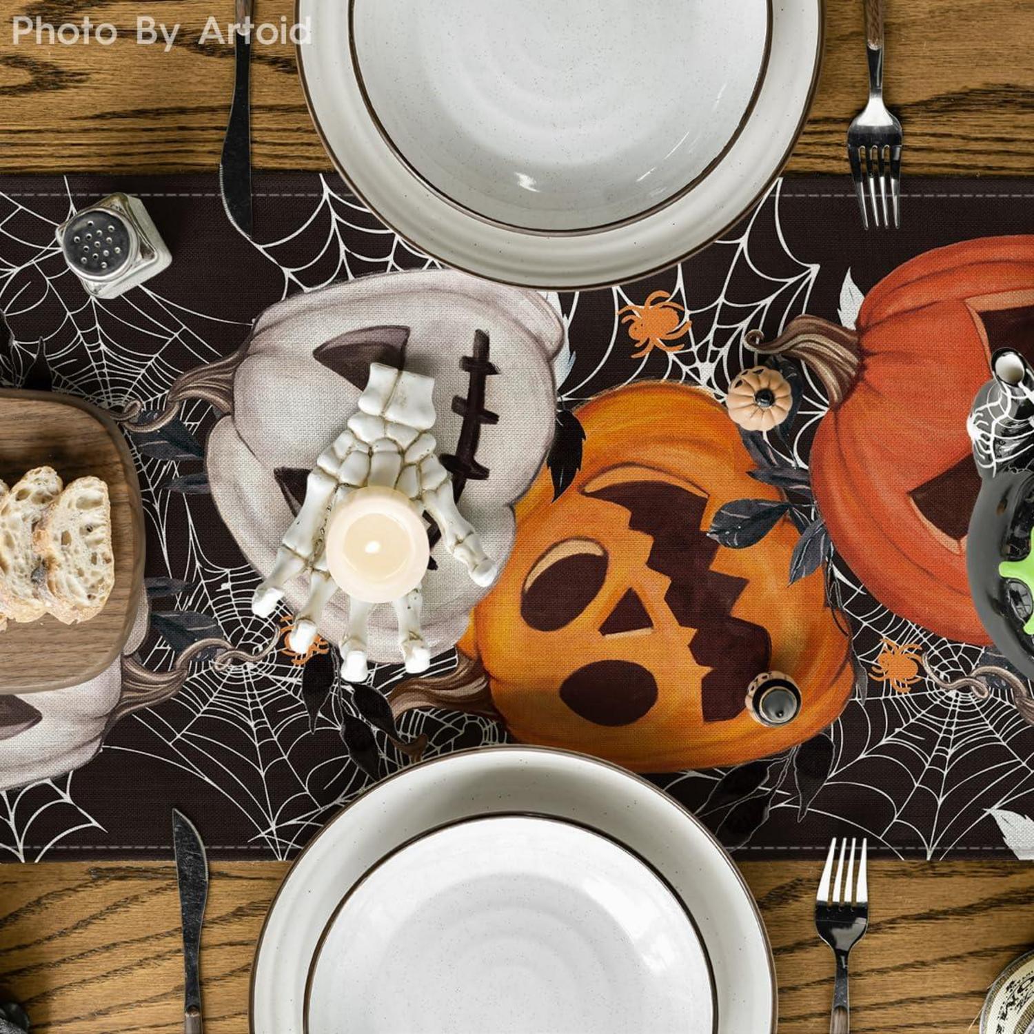 Halloween Spinnennetz Kürbisse Laterne Tischläufer 40x100cm