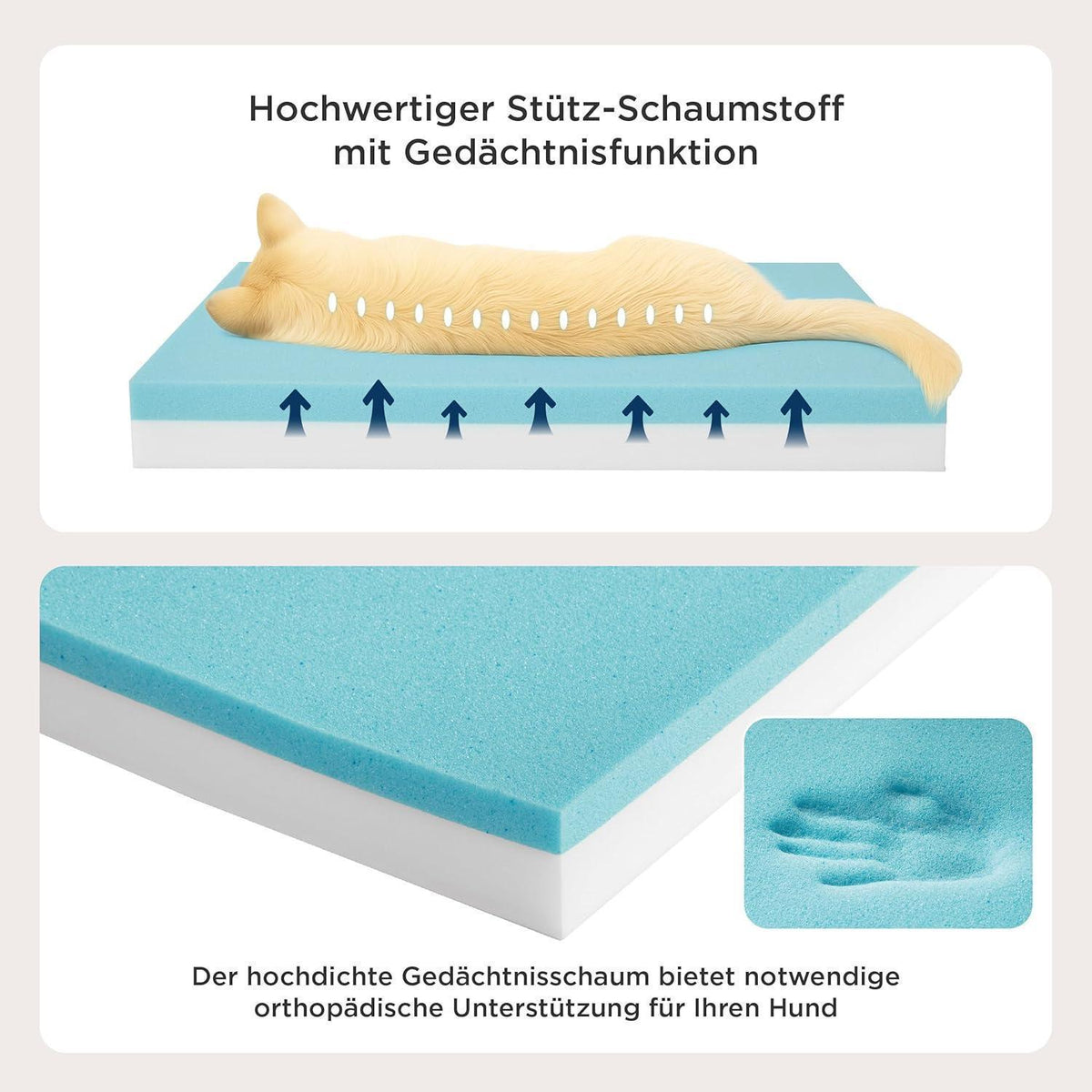 Orthopädisches Hundebett L 120x74cm Dunkelgrau mit Memory Schaum