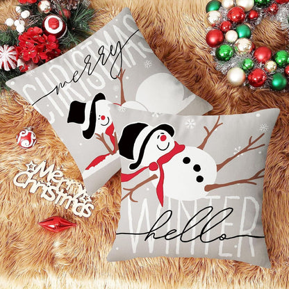 Weihnachtskissen 4er Set 40x40 cm Kissenbezug Weihnachtsdeko Grau