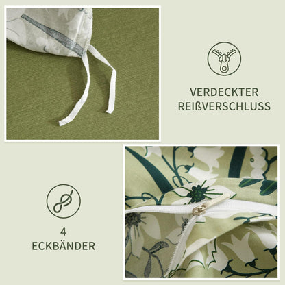 Grüne Baumwoll Bettwäsche Set 220x240 mit Blumenmuster