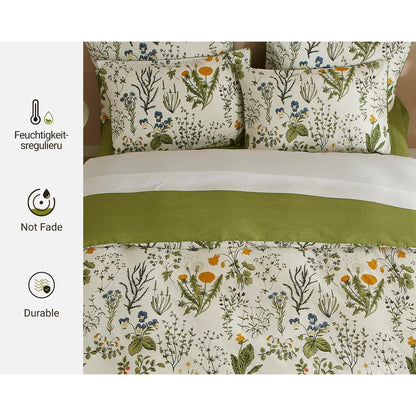 Blumen Bettwäsche Set 200x220 Baumwolle Grün Weiß 3tlg.