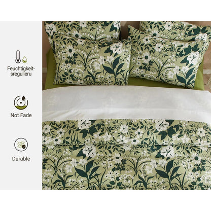 Grüne Baumwoll Bettwäsche Set 135x200 mit Blumenmuster