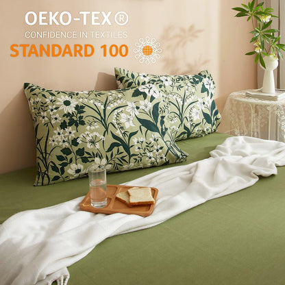 Grüne Baumwoll Bettwäsche Set 135x200 mit Blumenmuster