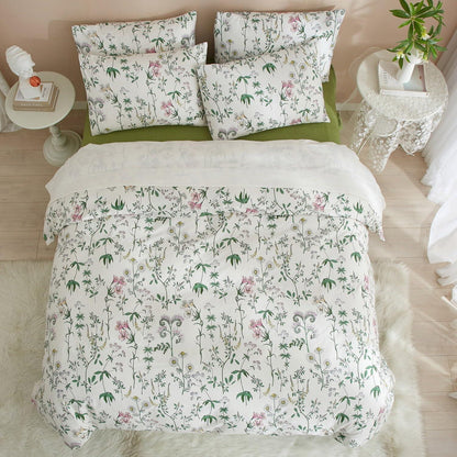 Blumen Bettwäsche Set 220x240 Baumwolle Weiß 3tlg. mit Kissenbezügen