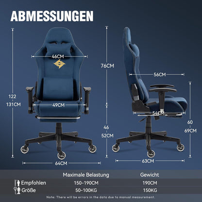 Ergonomischer Massage Gaming-Stuhl mit Wildlederstoff & 150 KG
