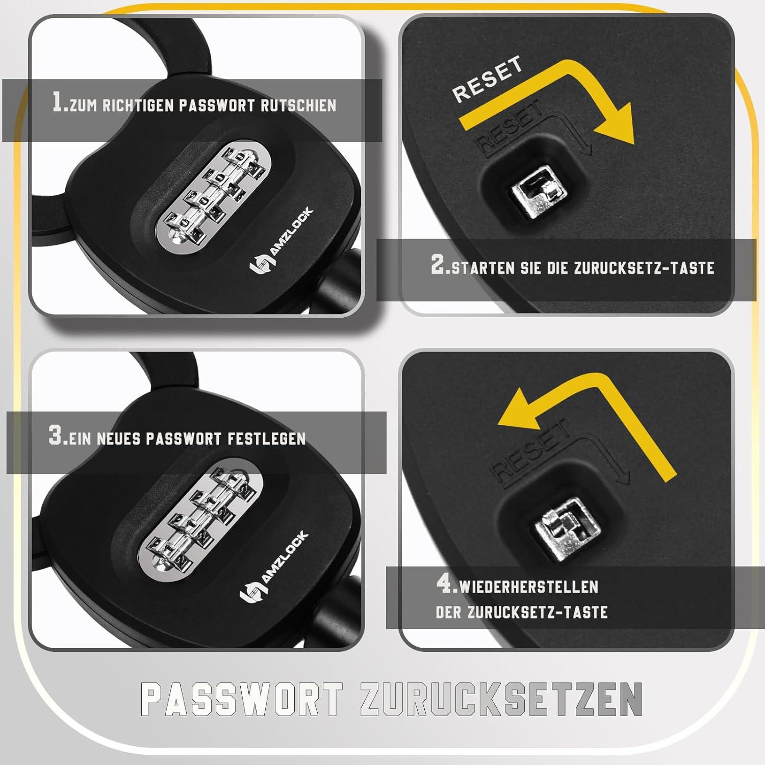 AMZLOCK E Scooter Schloss Zahlenschloss 4-stellig 8mm Dicke Kettenschloss