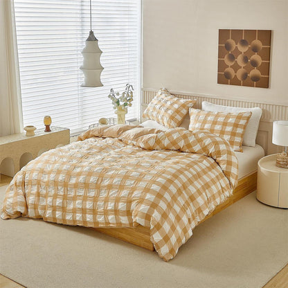 Seersucker Bettwäsche 135x200 - Beige Weiß 4-teilig