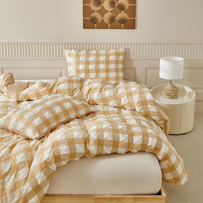 Seersucker Bettwäsche 135x200 - Beige Weiß 4-teilig