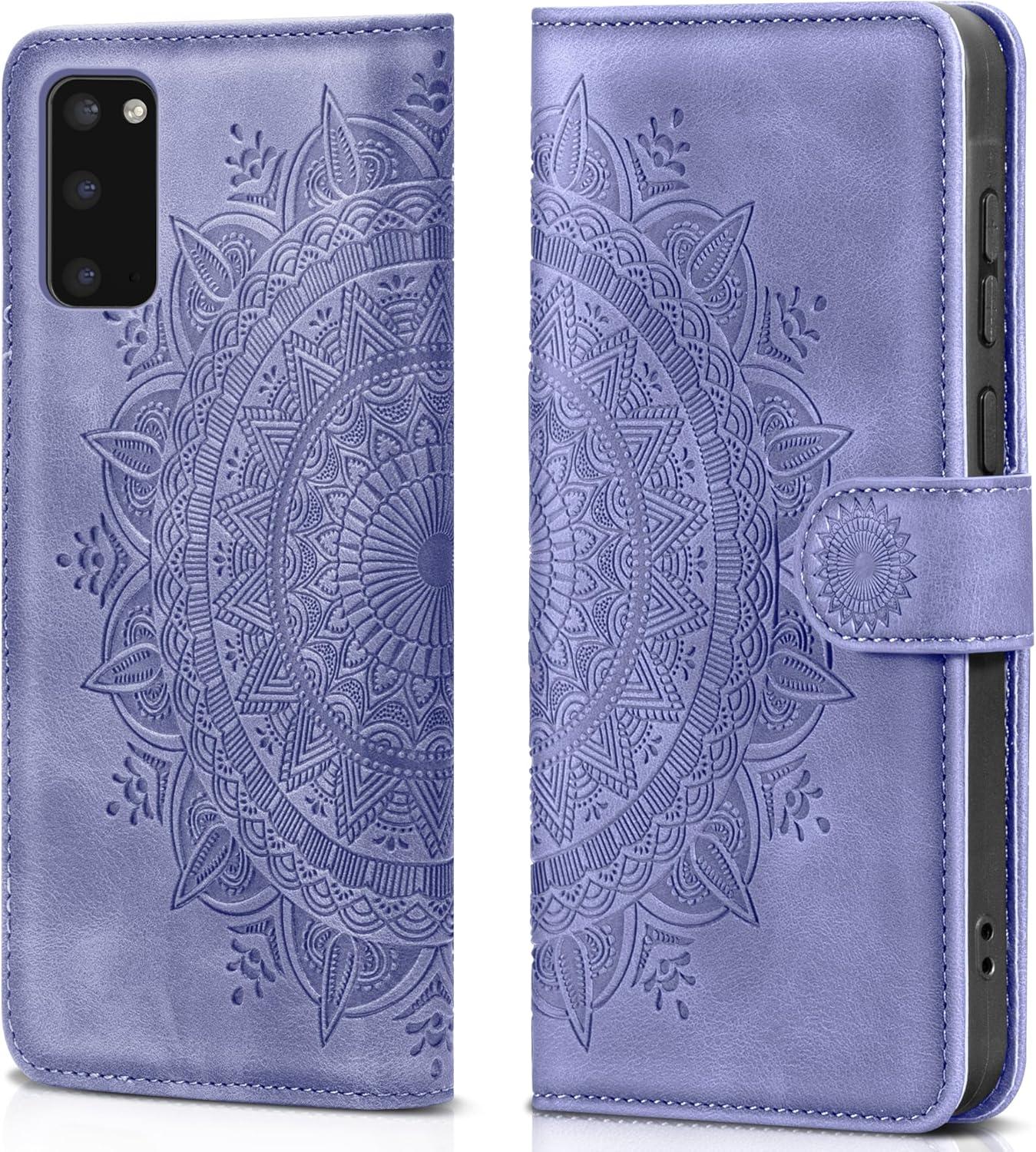 Samsung Galaxy S20 Lederhülle Flip Wallet Case mit Kartenfach und Standfunktion, Lila