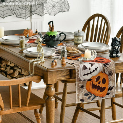 Artoid Mode Halloween Tischläufer Kürbisse Spinnennetz 40x180 cm Braun