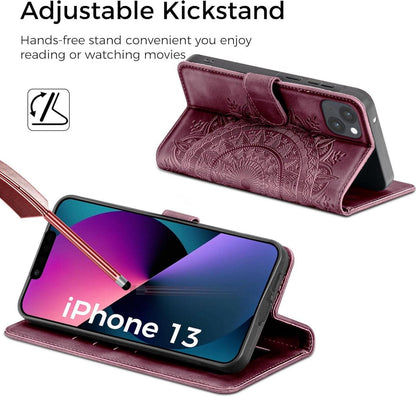 iPhone 13 Hülle Wallet Case Kartenfach Ständer Schutzhülle Weinrot