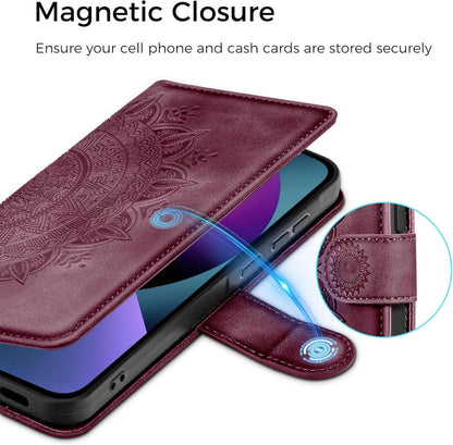 EASDNB iPhone 13 Lederhülle Weinrot Wallet Flip Case