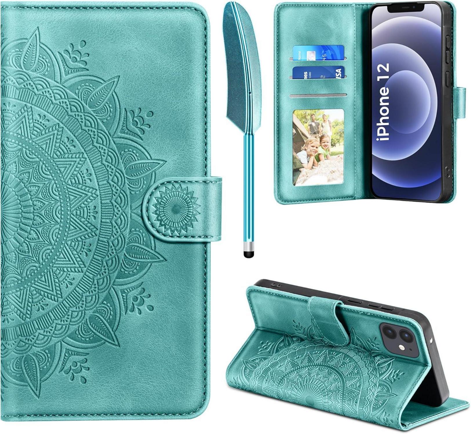 Handyhülle für iPhone 12 Pro Leder Flip Schutzhülle Grün