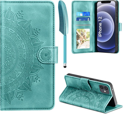 Handyhülle für iPhone 12 Pro Leder Flip Schutzhülle Grün