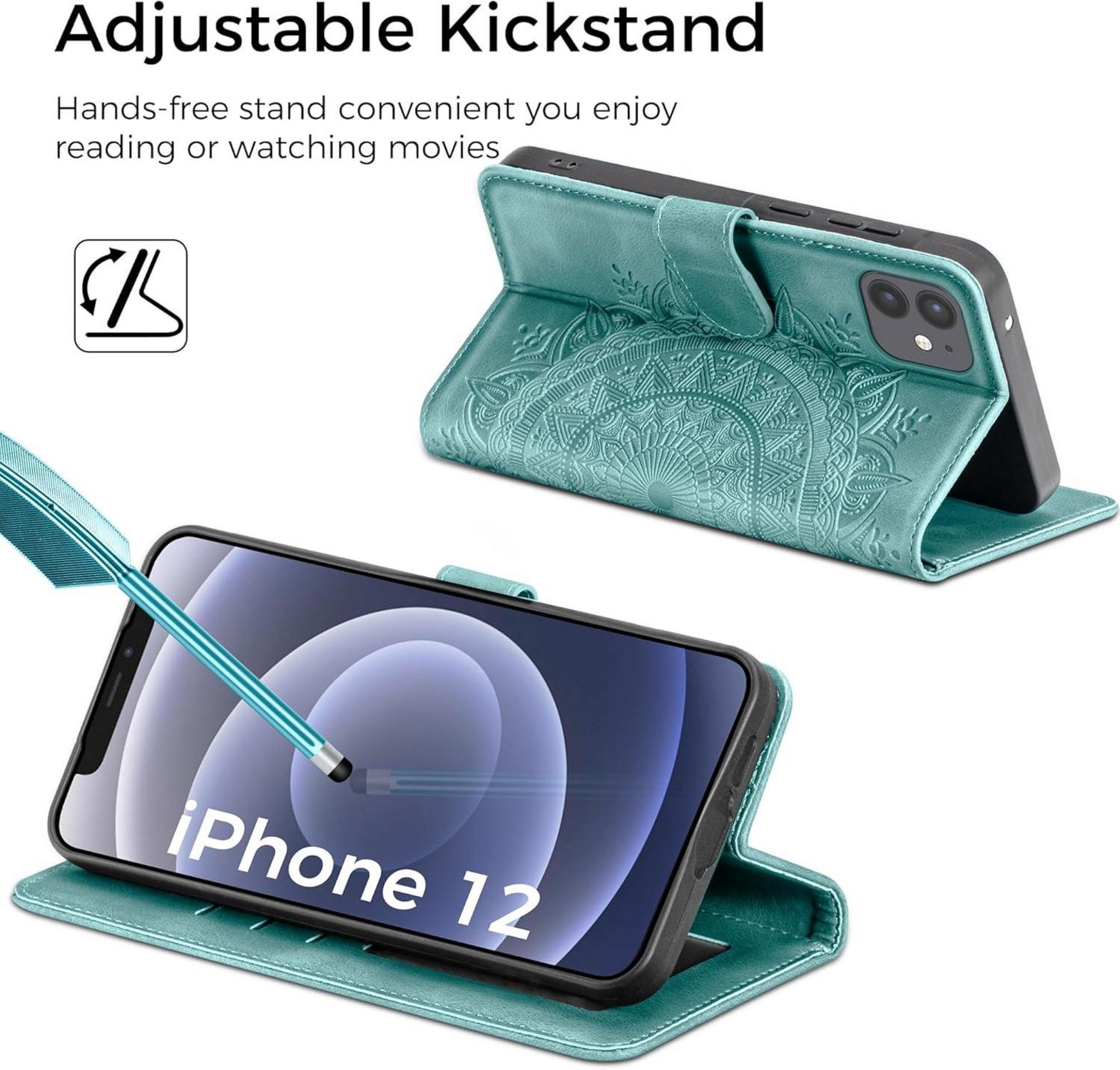 Handyhülle für iPhone 12 Pro Leder Flip Schutzhülle Grün