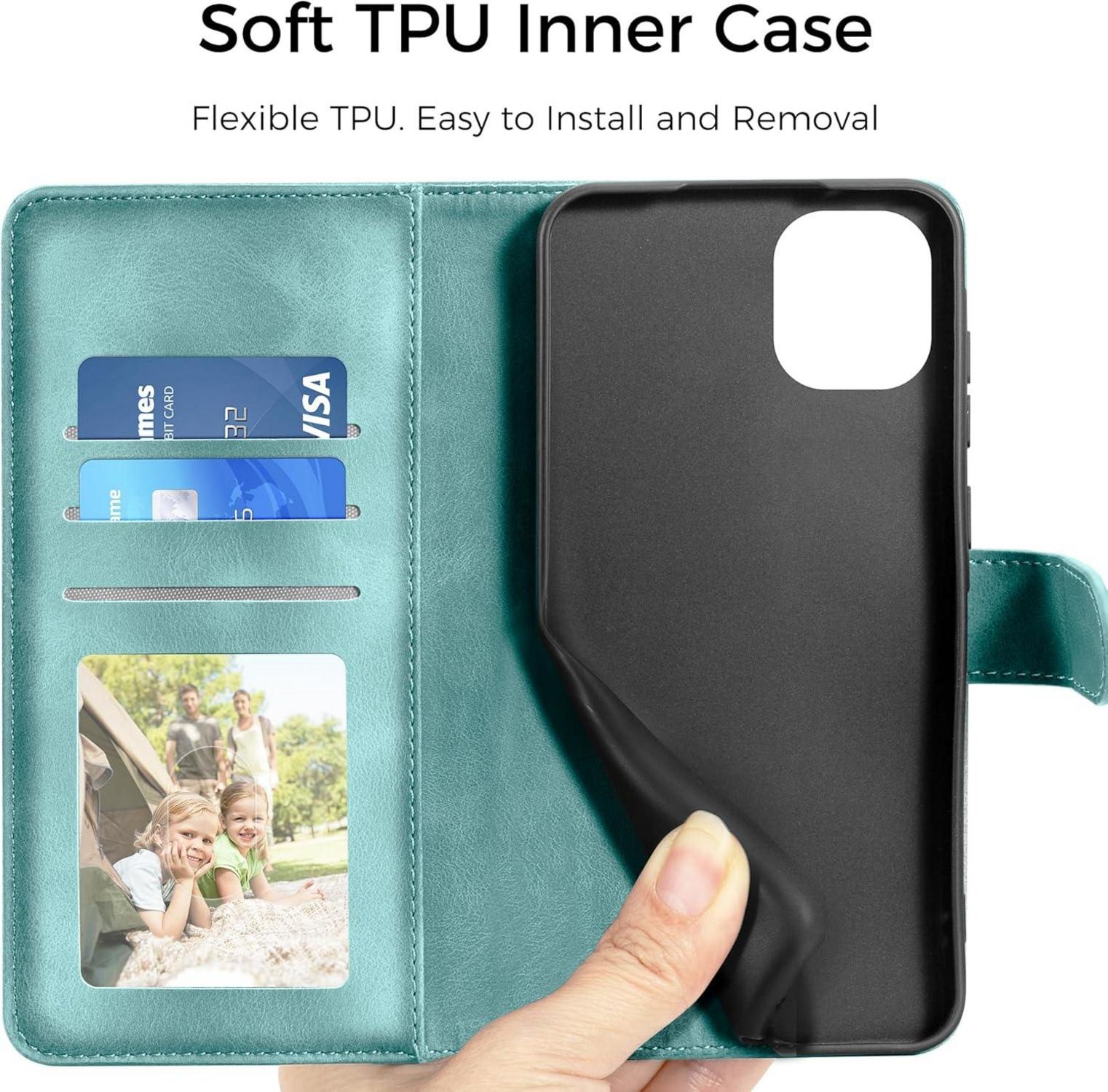 iPhone 12/12 Pro Handyhülle Flip Wallet Cover Grün PU Leder Schutzhülle