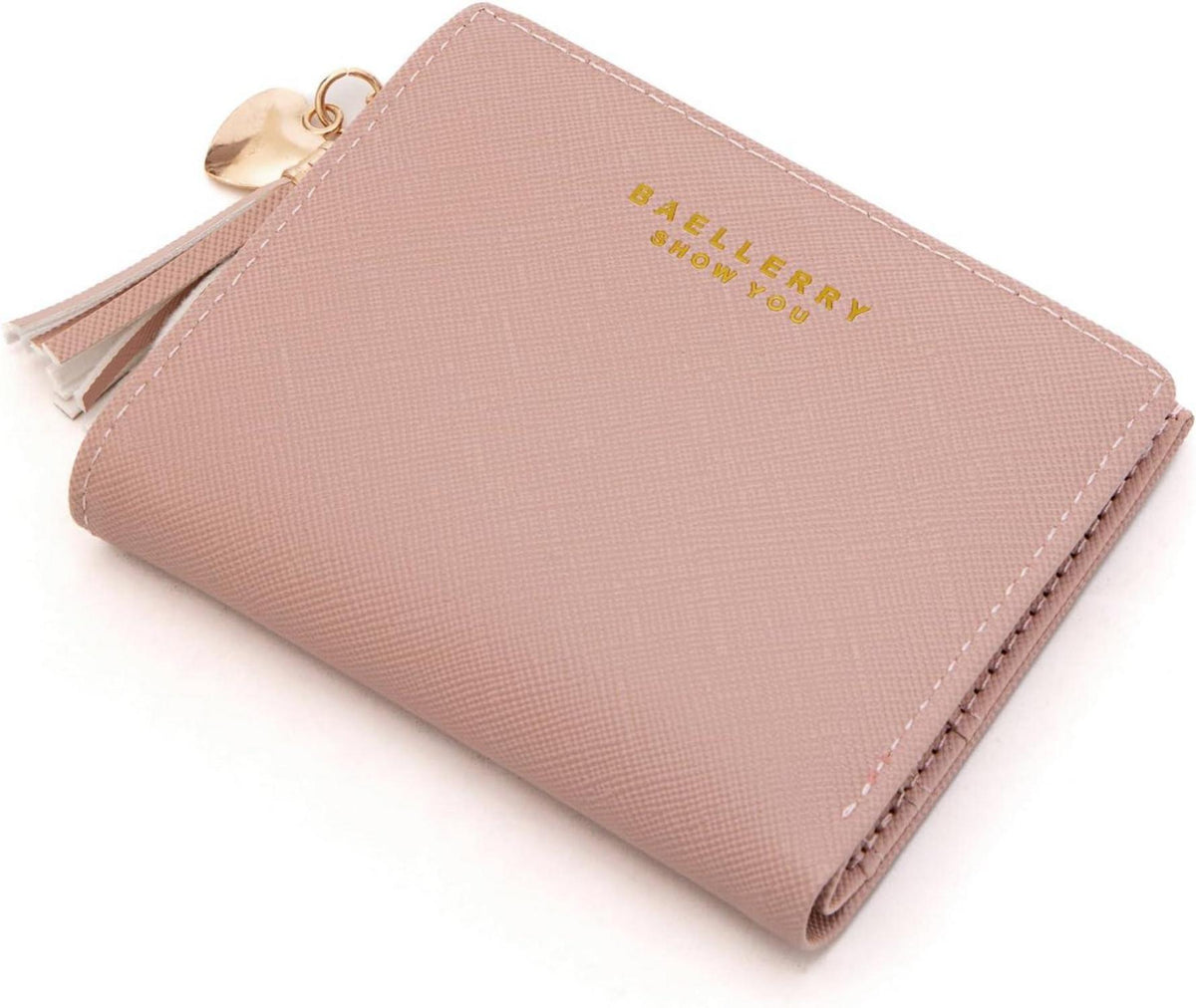 Damen Geldbörse Leder Mini Portemonnaie mit Zipper, Rosa