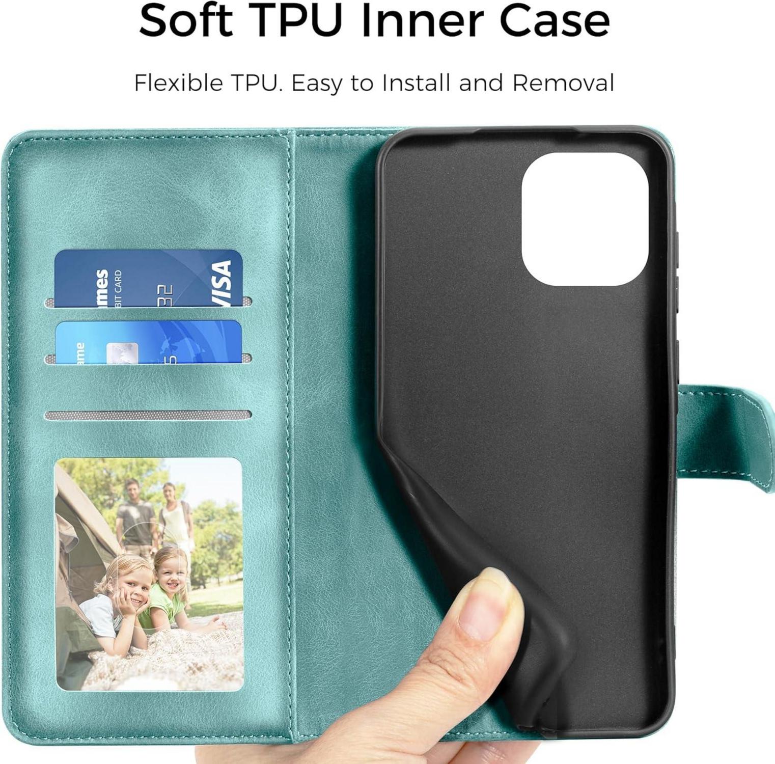 EASDNB iPhone 14 Lederhülle Flip Wallet Schutzhülle Grün