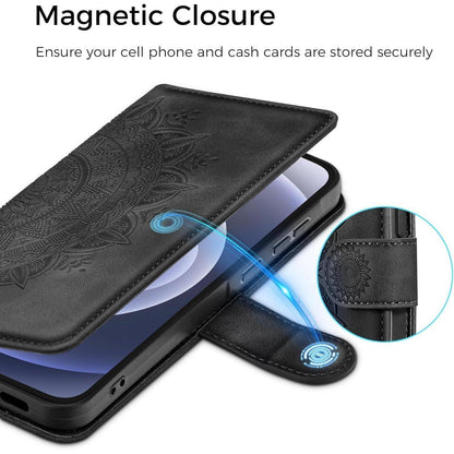 iPhone 12/12 Pro Hülle mit Kartenfach und Ständer Schwarz in Lederoptik