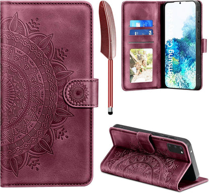 Lederhülle Samsung Galaxy S20 Flip Wallet Weinrot Magnet Standfunktion