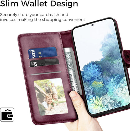 Samsung Galaxy S20 Lederhülle Flip Wallet Case Weinrot