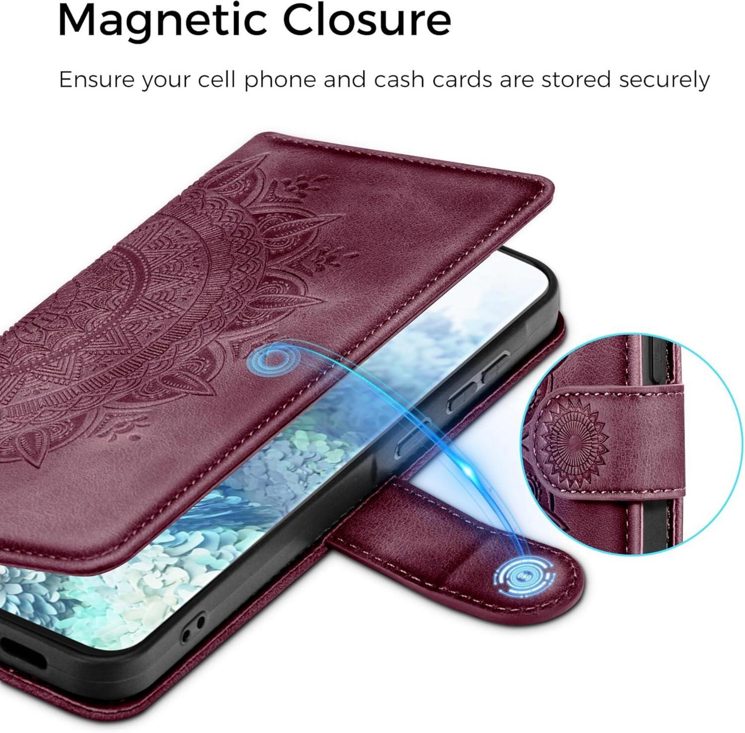 Samsung Galaxy S20 Lederhülle Flip Wallet Case Weinrot Schutzhülle