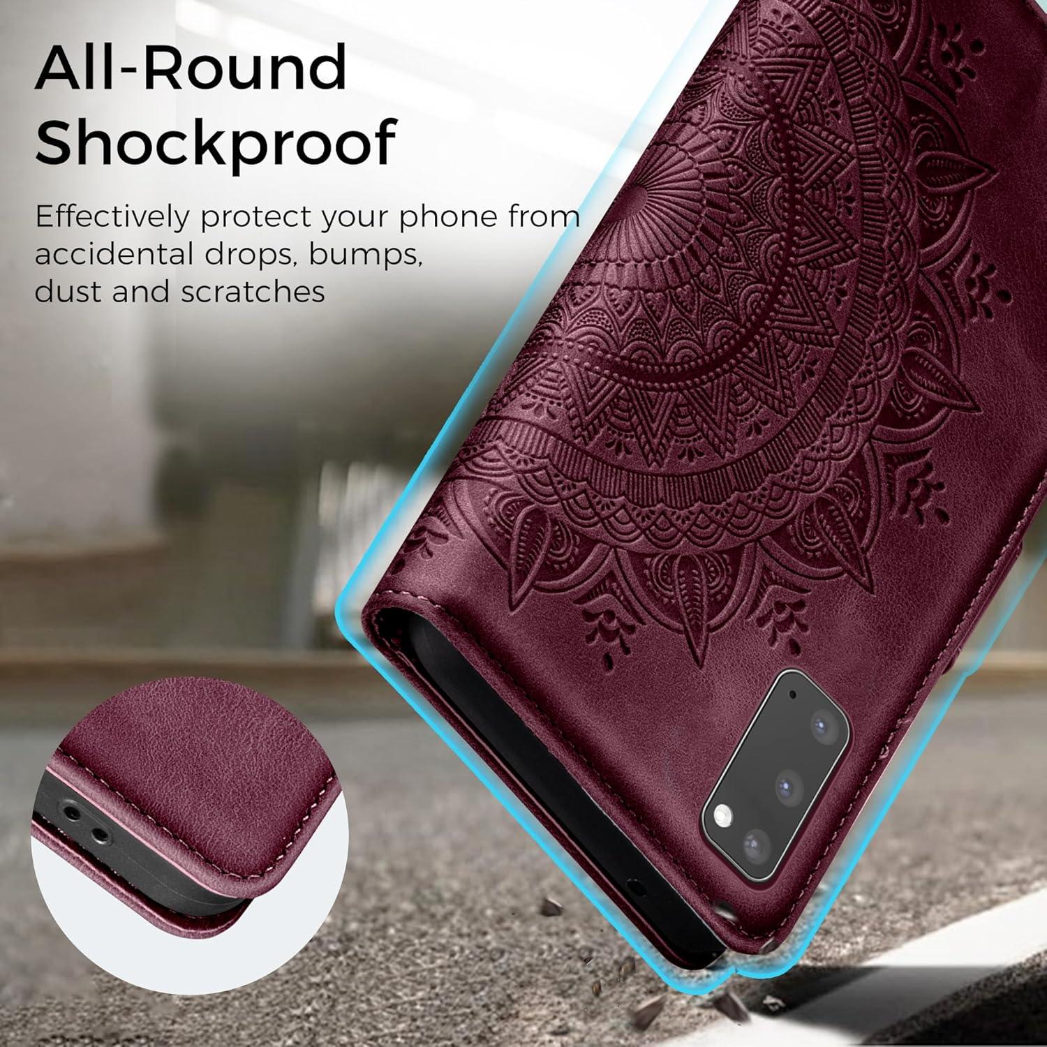 Lederhülle Samsung Galaxy S20 Flip Wallet Weinrot Magnet Ständer