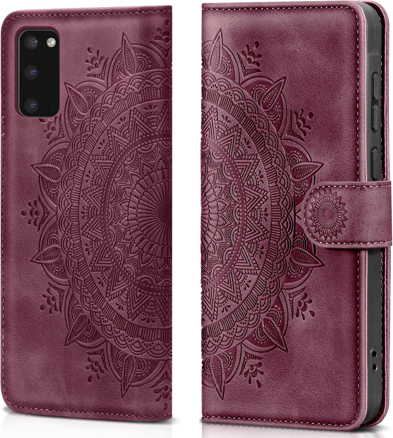 Samsung Galaxy S20 Lederhülle Flip Wallet Case Weinrot Schutzhülle