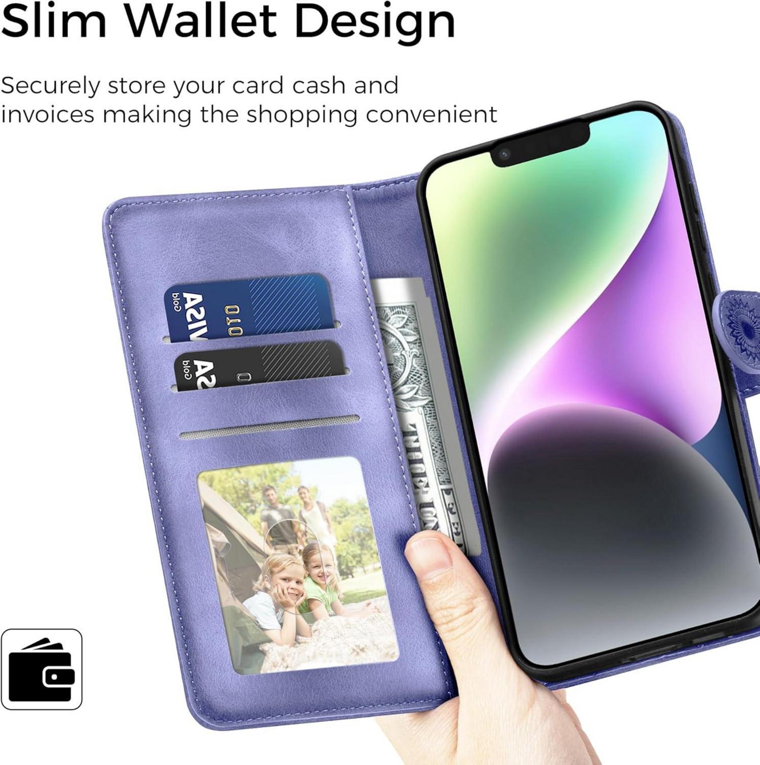 iPhone 14 Lederhülle Wallet Case mit Prägung & Standfunktion