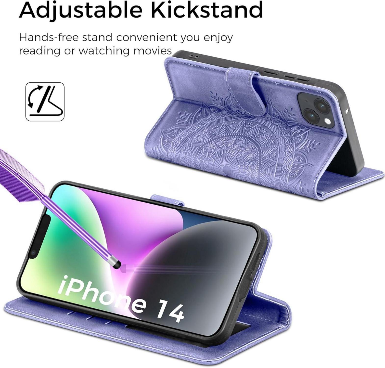 iPhone 14 Lila EASDNB Flip Wallet PU Leder Hülle Magnet Ständer