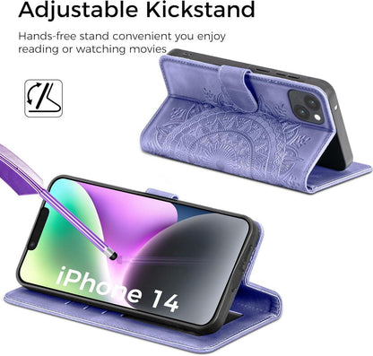 iPhone 14 Lila EASDNB Flip Wallet PU Leder Hülle Magnet Ständer