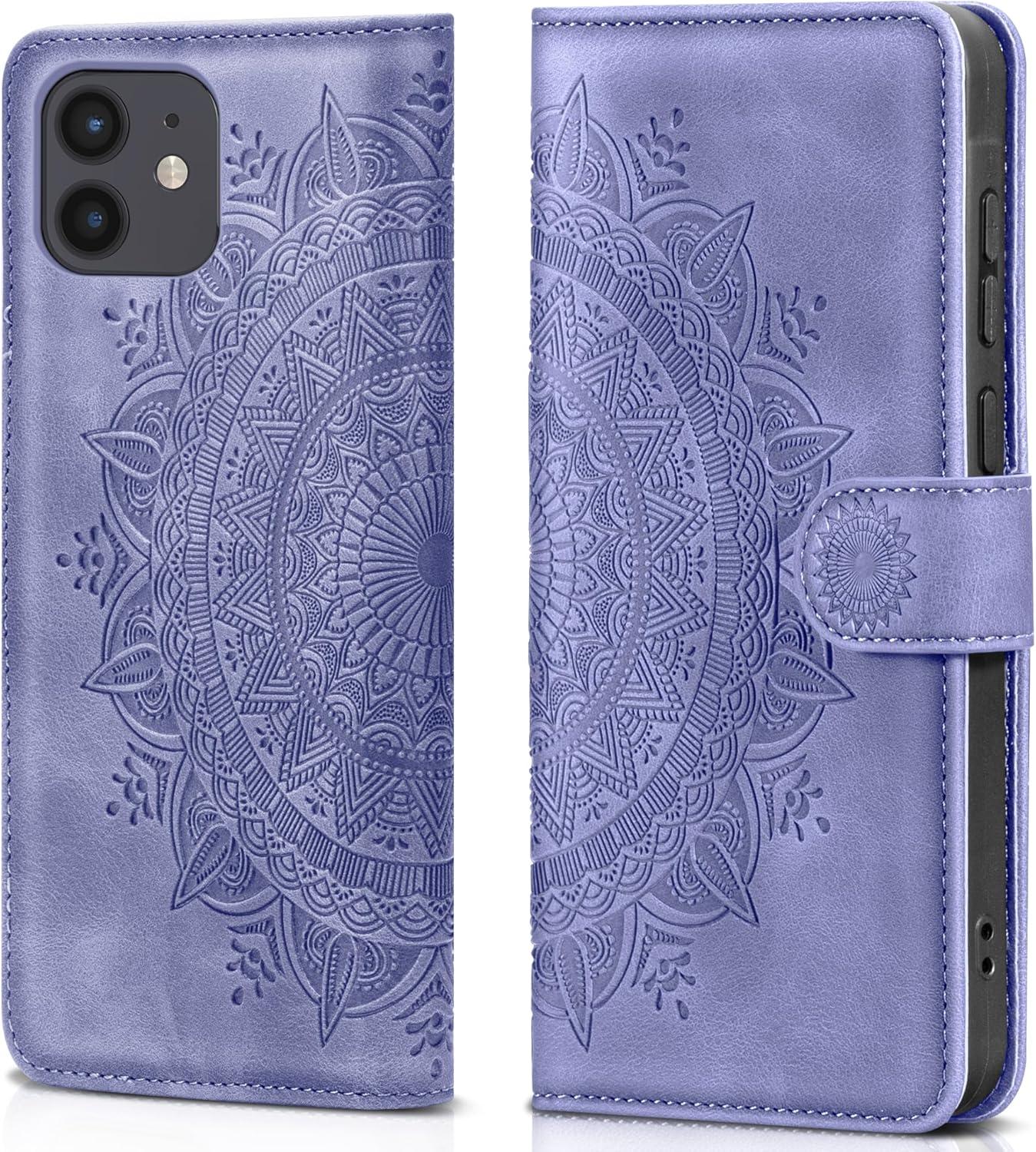 EASDNB iPhone 12/12 Pro Handyhülle Leder Flip Wallet Case, Lila